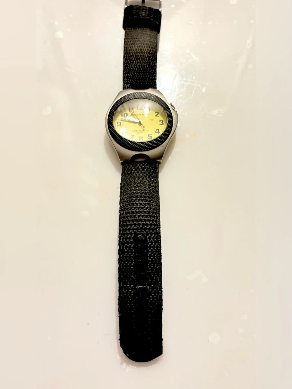 Andrew Fezza Yellow Dial Watch with Black Bezel and Strap Water Resistant Quartz